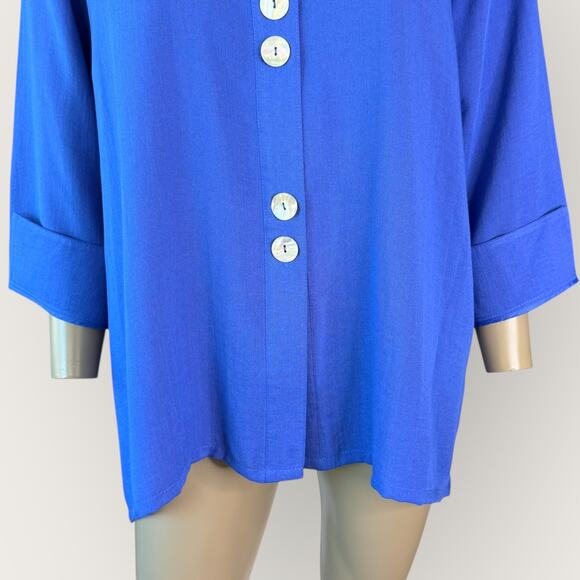 Fridaze Vintage 100% Linen 3/4 Sleeves Button Up Top Shirt Blouse Womens XL Blue - Picture 6 of 12
